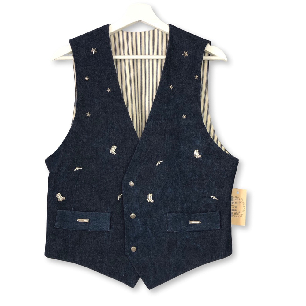 Western Denim Vest Women's Striped Reversible Size Small